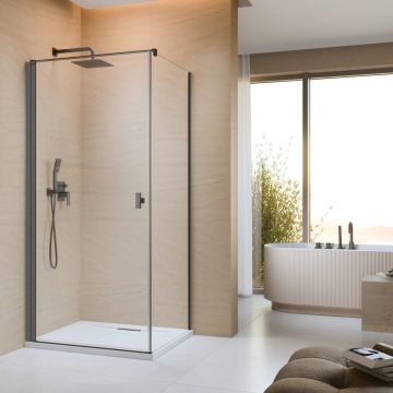 Cabina de dus patrata cu usa batanta Radaway Nes KDJ I 80x80 cm finisaj GunMetal periat-transparent stanga