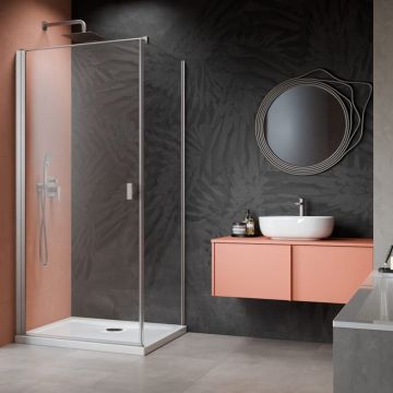 Cabina de dus patrata cu usa batanta Radaway Nes KDJ I 80x80 cm finisaj nichel periat-transparent stanga