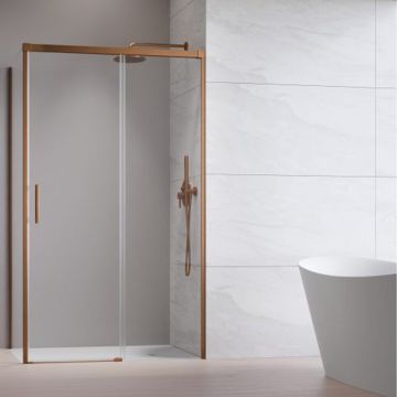 Cabina de dus patrata cu usa glisanta Radaway Idea KDJ 110x110 cm finisaj cupru periat-transparent dreapta