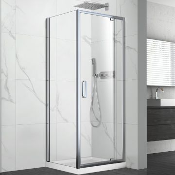 Cabina de dus patrata Fluminia Anda cu usa pivotanta 80x80 cm crom