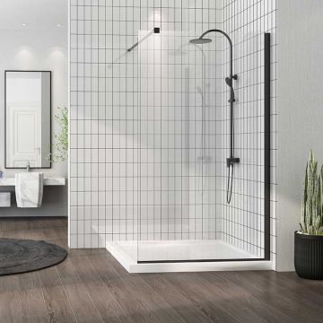 Paravan de dus tip Walk-in Fluminia Foxy Black 80x200 cm profil negru mat Easy Clean