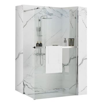 Paravan de dus tip Walk-in Rea Aero N 110x195 cm si etajera cu suport crom