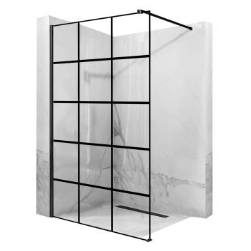 Paravan de dus tip Walk-in Rea Bler-1 120x195 cm si etajera cu suport negru