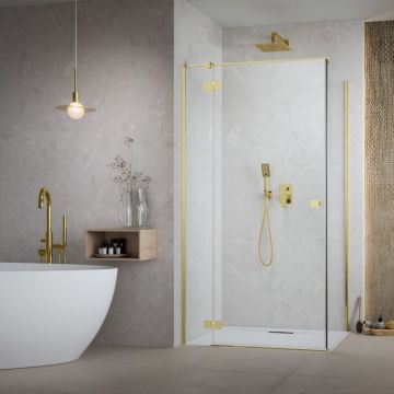 Cabina de dus dreptunghiulara cu usa batanta Radaway Essenza KDJ 110x100 cm auriu-transparent stanga
