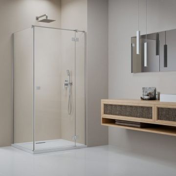 Cabina de dus dreptunghiulara cu usa batanta Radaway Essenza KDJ 110x120 cm finisaj nichel periat-transparent dreapta