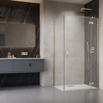 Cabina de dus dreptunghiulara cu usa batanta Radaway Essenza KDJ 120x110 cm finisaj auriu periat-transparent dreapta
