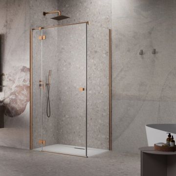 Cabina de dus dreptunghiulara cu usa batanta Radaway Essenza KDJ 120x75 cm finisaj cupru periat-transparent stanga