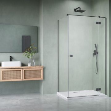 Cabina de dus dreptunghiulara cu usa batanta Radaway Essenza KDJ 90x100 cm finisaj GunMetal periat-transparent dreapta