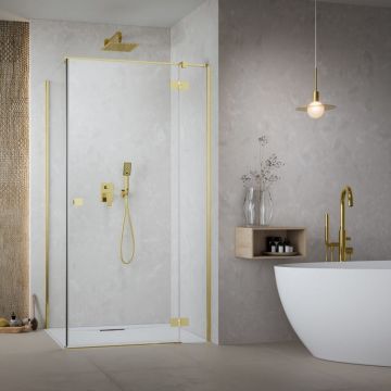 Cabina de dus dreptunghiulara cu usa batanta Radaway Essenza KDJ 90x70 cm auriu-transparent dreapta