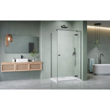 Cabina de dus dreptunghiulara cu usa batanta Radaway Essenza KDJ 90x70 cm finisaj GunMetal periat-transparent dreapta