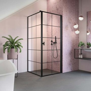 Cabina de dus dreptunghiulara cu usa batanta Radaway Nes KDJ I Factory 100x75 cm finisaj negru mat-transparent dreapta
