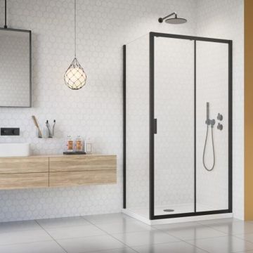 Cabina de dus dreptunghiulara cu usa glisanta Radaway Alienta 100x90 cm negru-transparent