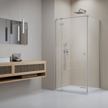 Cabina de dus patrata cu usa batanta Radaway Essenza KDJ 100x100 cm finisaj nichel periat-transparent stanga