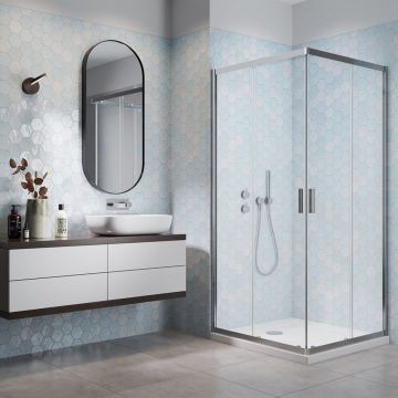 Cabina de dus patrata cu usi glisante Radaway Alienta 90x90 cm crom-transparent