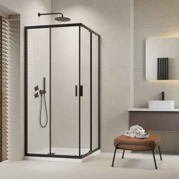 Cabina de dus patrata cu usi glisante Radaway Alienta 90x90 cm negru-transparent