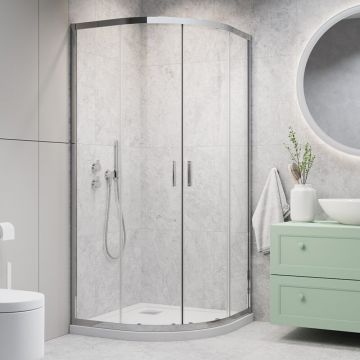 Cabina de dus semirotunda cu usi glisante Radaway Alienta 80x80 cm crom-transparent