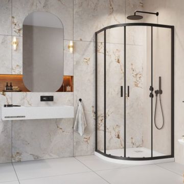 Cabina de dus semirotunda cu usi glisante Radaway Alienta 80x80 cm negru-transparent