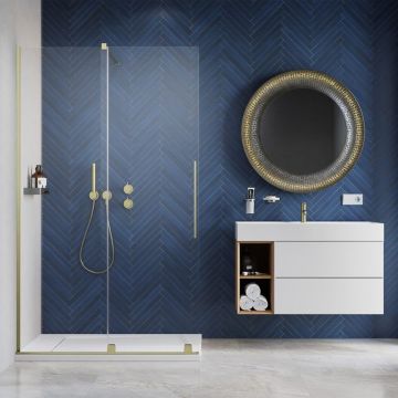 Paravan de dus tip Walk-in Radaway Furo auriu periat-transparent 110 cm sticla securizata 8 mm stanga