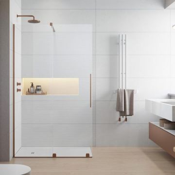 Paravan de dus tip Walk-in Radaway Furo cupru periat-transparent 140 cm sticla securizata 8 mm stanga