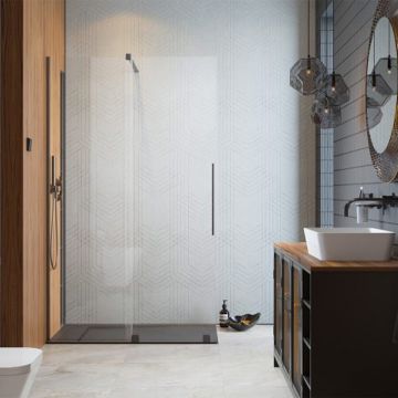Paravan de dus tip Walk-in Radaway Furo GunMetal periat-transparent 80 cm sticla securizata 8 mm stanga