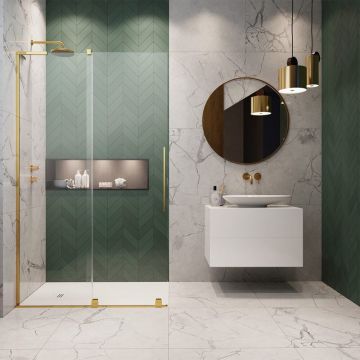 Paravan de dus tip Walk-in Radaway Furo SL auriu lucios-transparent 90 cm sticla securizata 8 mm stanga