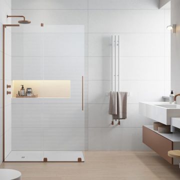 Paravan de dus tip Walk-in Radaway Furo SL cupru periat-transparent 100 cm sticla securizata 8 mm stanga