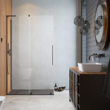Paravan de dus tip Walk-in Radaway Furo SL GunMetal periat-transparent 90 cm sticla securizata 8 mm stanga