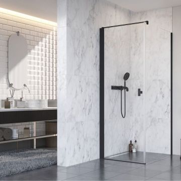 Cabina de dus dreptunghiulara cu usa batanta Radaway Nes KDJ I 100x75 cm finisaj negru mat-transparent stanga