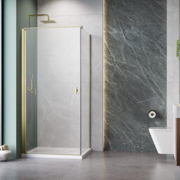 Cabina de dus dreptunghiulara cu usa batanta Radaway Nes KDJ I 80x75 cm finisaj auriu periat-transparent stanga