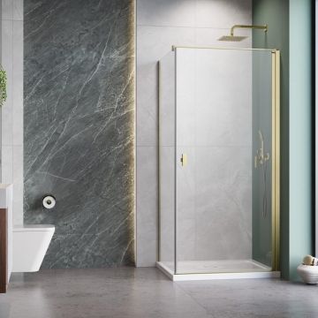 Cabina de dus dreptunghiulara cu usa batanta Radaway Nes KDJ I 90x75 cm finisaj auriu periat-transparent dreapta