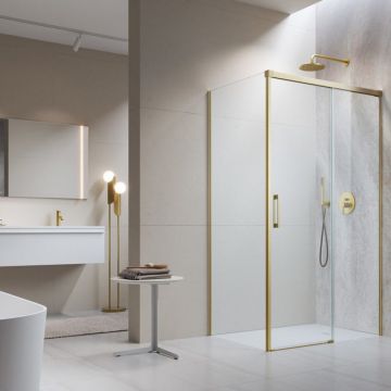 Cabina de dus dreptunghiulara cu usa glisanta Radaway Idea KDJ 110x80 cm finisaj auriu periat-transparent dreapta