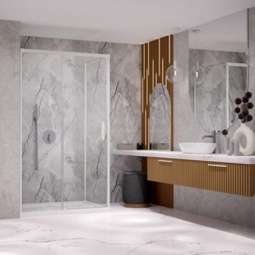 Cabina de dus dreptunghiulara cu usa glisanta Radaway Idea KDJ 130x80 cm finisaj alb mat-transparent stanga