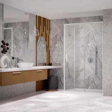 Cabina de dus dreptunghiulara cu usa glisanta Radaway Idea KDJ 160x90 cm finisaj alb mat-transparent stanga