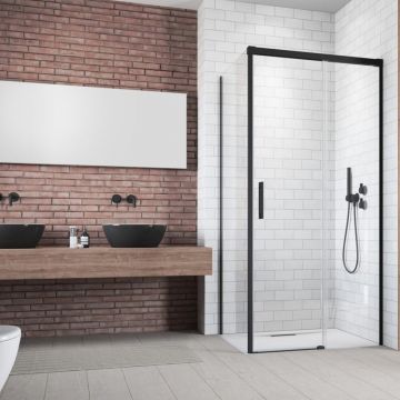 Cabina de dus dreptunghiulara cu usa glisanta Radaway Idea KDJ 160x90 cm finisaj negru mat-transparent dreapta
