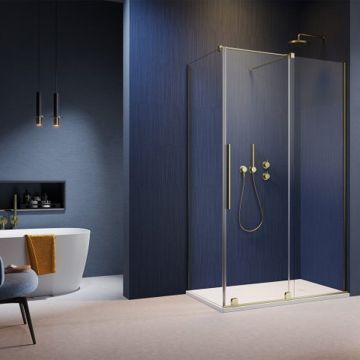 Cabina de dus dreptunghiulara usa culisanta Radaway Furo KDJ 100x90 profil auriu periat dreapta
