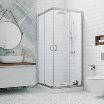 Cabina de dus dreptunghiulara usa culisanta Radaway Premium Plus D 90x100 cm profil crom lucios
