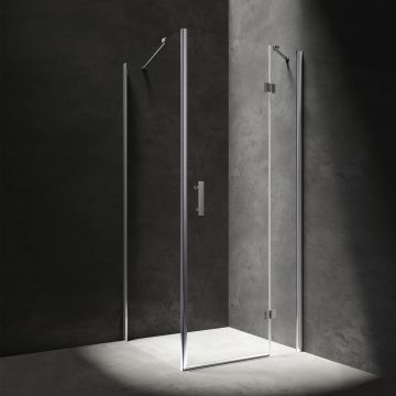 Cabina de dus patrata cu usa cu balamale Omnires Manhattan transparent 80x80 cm