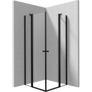 Cabina de dus patrata, cu usi batante, 80x80 cm, profil negru, Deante Kerria Plus