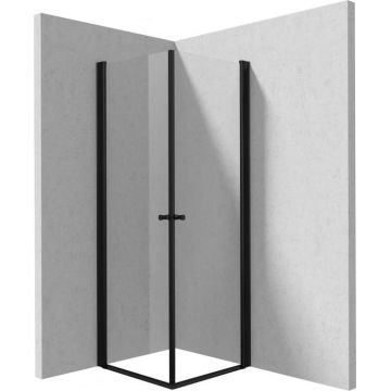 Cabina de dus patrata, cu usi batante in V, 80x80 cm, profil negru, Deante Kerria Plus