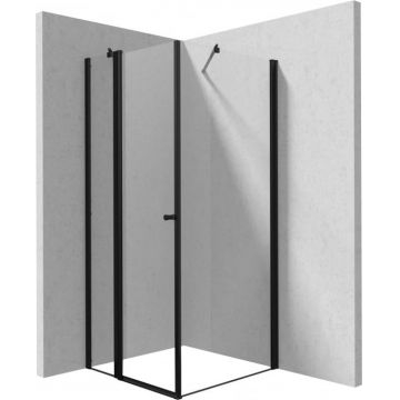 Cabina de dus patrata, usa batanta si un perete fix, 80x80 cm, profil negru, Deante Kerria Plus