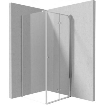 Cabina de dus patrata, usa batanta si un perete fix, 90x90 cm, profil crom, Deante Kerria Plu