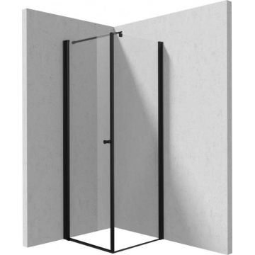 Cabina de dus patrata, usa batanta si un perete fix, 90x90 cm, profil negru, Deante Kerria Plus