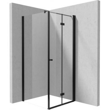 Cabina de dus patrata, usa batanta si un perete fix, 90x90 cm, profil negru, Deante Kerria Plus
