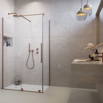 Cabina de dus patrata usa culisanta Radaway Furo KDJ 100x100 profil cupru periat stanga