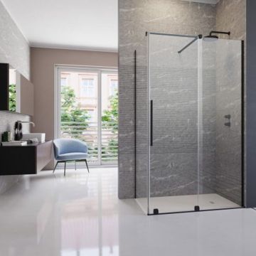 Cabina de dus patrata usa culisanta Radaway Furo KDJ 110x110 profil negru mat dreapta