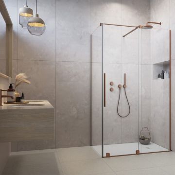 Cabina de dus patrata usa culisanta Radaway Furo KDJ 120x120 profil cupru periat dreapta