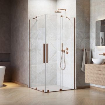 Cabina de dus patrata usi culisante Radaway Furo KDD 90x90 cm profil auriu periat