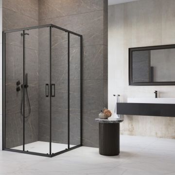 Cabina de dus patrata usi culisante Radaway Premium Pro 90x90 cm profil negru mat