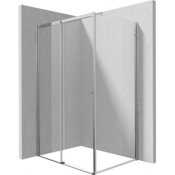 Cabina de dus rectangulara, usi glisante si un perete fix, 100x80  cm, profil crom, Deante Kerria Plus