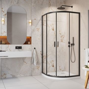 Pachet cabina de dus Alienta Black A 80x80 cm, cadita pentru dus Rodos A Compact alb si sifon cadita negru